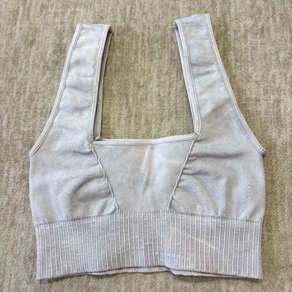Free People Movement Good Karma Sports Bra Womens XS/S‎ Cream/Gray Square Neck